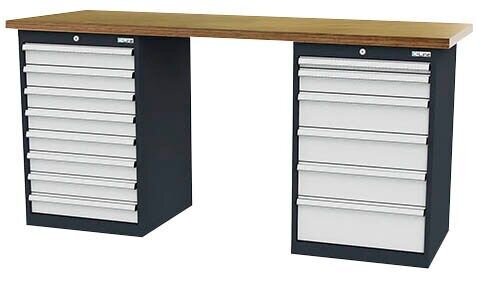 Simplaflex® Systemeinrichter Werkbank C-Line anthrazit, RAL 7016, lichtgrau, RAL 7035 14 Schubladen 200,0 x 60,0 x 96,0 cm