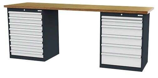 Simplaflex® Systemeinrichter Werkbank C-Line anthrazit, RAL 7016, lichtgrau, RAL 7035 14 Schubladen 250,0 x 60,0 x 96,0 cm