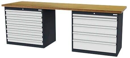 Simplaflex® Systemeinrichter Werkbank C-Line anthrazit, RAL 7016, lichtgrau, RAL 7035 12 Schubladen 250,0 x 60,0 x 86,0 cm