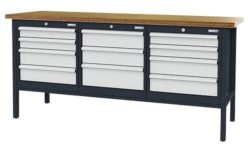 Simplaflex® Systemeinrichter Werkbank C-Line anthrazit, RAL 7016, lichtgrau, RAL 7035 11 Schubladen 200,0 x 60,0 x 96,0 cm