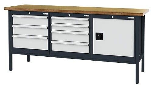 Simplaflex® Systemeinrichter Werkbank C-Line anthrazit, RAL 7016, lichtgrau, RAL 7035 7 Schubladen 200,0 x 60,0 x 96,0 cm