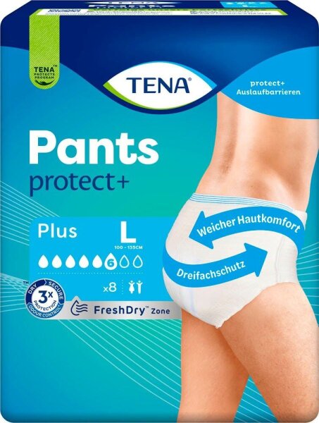 TENA Inkontinenzhosen Pants protect+ Plus Größe L für Frauen und Männer, 8 St.