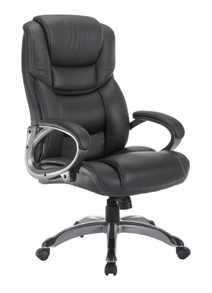 XXL Chefsessel, BT-9142L Kunstleder schwarz, Gestell silber