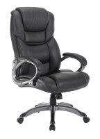 XXL Chefsessel, BT-9142L Kunstleder schwarz, Gestell silber