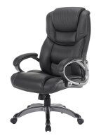 XXL Chefsessel, BT-9142L Kunstleder schwarz, Gestell silber