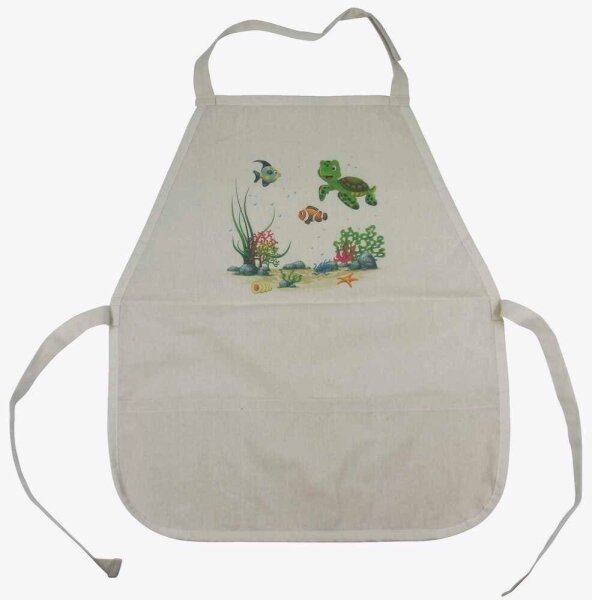 DONAU unisex Kinder Malschürze Meerestiere beige Einheitsgröße 1 St.