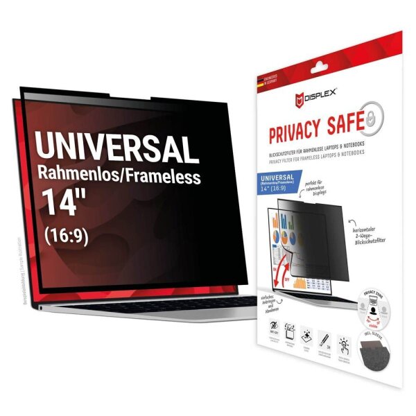 DISPLEX® Privacy Safe wiederablösbare 2-Wege Display-Blickschutzfolie für 35,6 cm (14,0 Zoll)