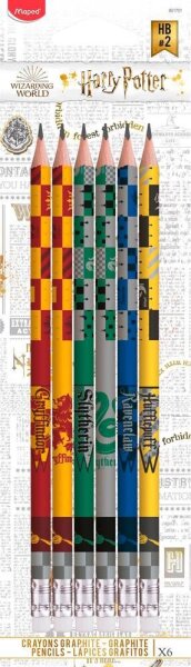 maped Harry Potter Bleistifte HB rot, gelb, grün, grau, blau, gelb mit Radierer, 6 St.