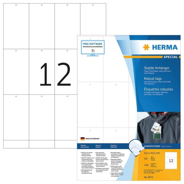 HERMA Hängeetiketten weiß 52,5 x 93,5 mm blanko, 100 Blatt