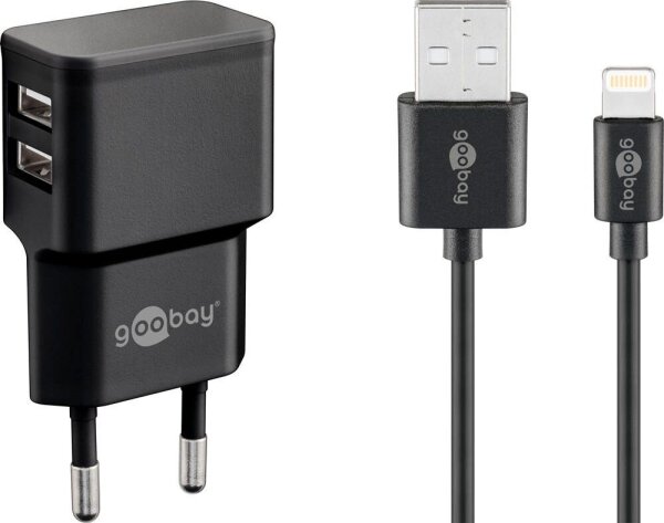 goobay Ladekabel mit Adapter schwarz, 12 Watt