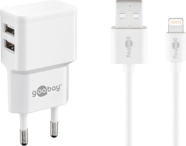 goobay Ladekabel mit Adapter weiß, Kabellänge: 1,0 m, 12 Watt