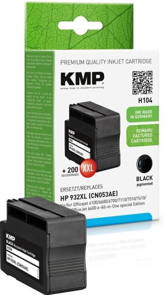 KMP H104 schwarz Druckerpatrone kompatibel zu HP 932XL (CN053AE)