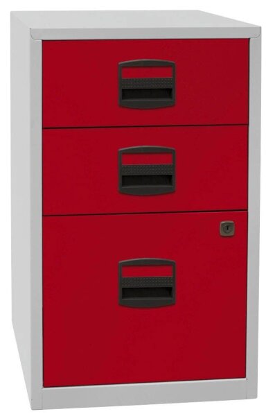 BISLEY Home Standcontainer lichtgrau, kardinalrot 3 Auszüge Kunststoff-Muldengriff schwarz 41,3 x 40,0 x 67,2 cm