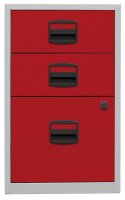BISLEY Home Standcontainer lichtgrau, kardinalrot 3 Auszüge Kunststoff-Muldengriff schwarz 41,3 x 40,0 x 67,2 cm
