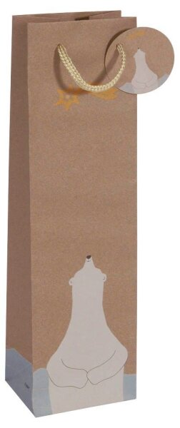 5 SIGEL Geschenktüten für Flaschen Polar bear with shooting star Motiv 10,0 x 35
