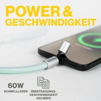 Aqiila® LANYARD Handykette Ladekabel grün, Kabellänge: 0,3 - 1,5 m, 60 Watt