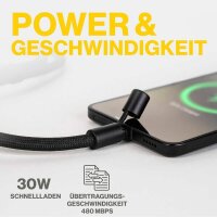 Aqiila® LANYARD Handykette Ladekabel schwarz, Kabellänge: 0,3 - 1,5 m, 30 Watt