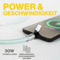 Aqiila® LANYARD Handykette Ladekabel grün, Kabellänge: 0,3 - 1,5 m, 30 Watt