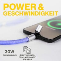 Aqiila® LANYARD Handykette Ladekabel lila, Kabellänge: 0,3 - 1,5 m, 30 Watt