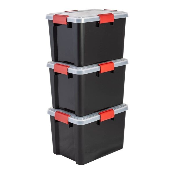 IRIS Ohyama AT-SD BkR/C/D.Red Aufbewahrungsboxen 3x 20,0 l schwarz, transparent, rot 29,0 x 39,0 x 26,0 cm, 3 St.