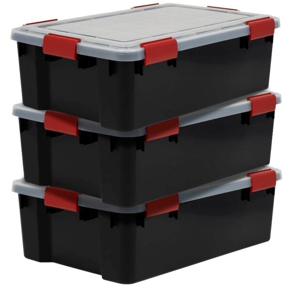 IRIS Ohyama AT-LS BkR/C/D.Red Aufbewahrungsboxen 3x 30,0 l schwarz, transparent, rot 29,0 x 39,0 x 19,1 cm, 3 St.