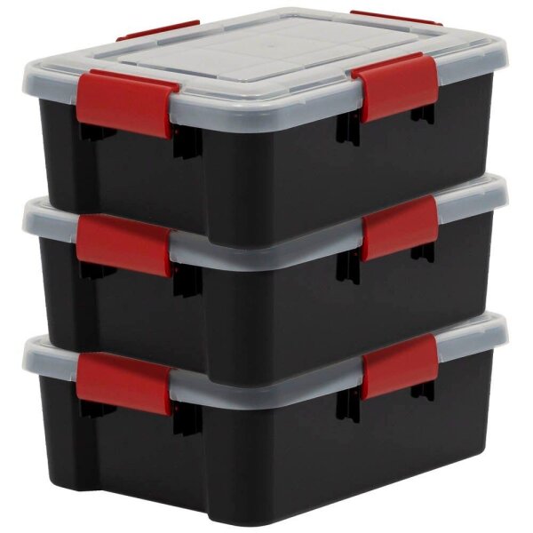 IRIS Ohyama AT-S BkR/C/D.Red Aufbewahrungsboxen 3x 10,0 l schwarz, transparent, rot 29,0 x 39,0 x 14,6 cm, 3 St.