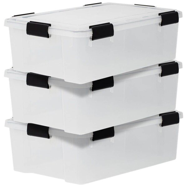 IRIS Ohyama Water Proof Aufbewahrungsboxen 3x 30,0 l transparent, schwarz 29,0 x 39,0 x 19,1 cm, 3 St.