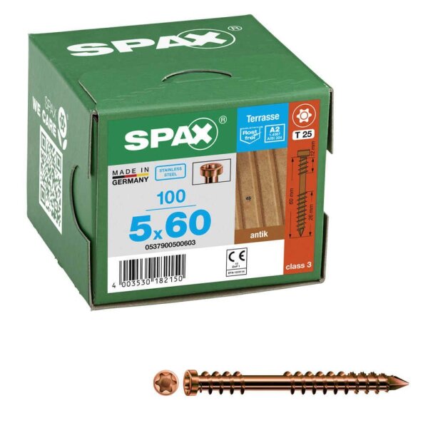 SPAX® Terrassenschrauben T25 Zylinderkopf Edelstahl A2 0537900500603 5 mm x 60 mm, 100 St.