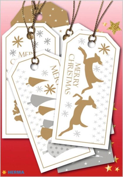 HERMA Geschenkanhänger weiß/silber/gold Merry Christmas 6 St.