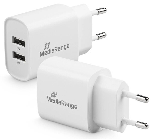 MediaRange 12W 2x USB A Ladeadapter weiß, 12 Watt