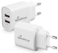 MediaRange 12W 2x USB A Ladeadapter weiß, 12 Watt