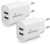 MediaRange 12W 2x USB A Ladeadapter weiß, 12 Watt