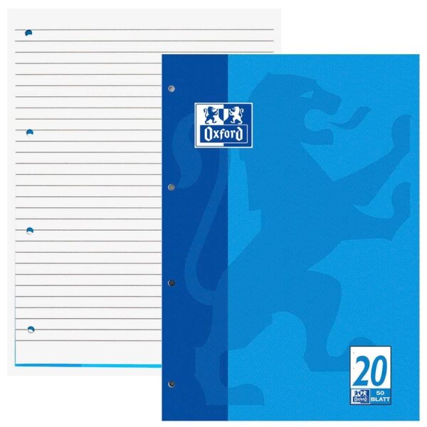 OXFORD Briefblock Schule gelocht DIN A4 blanko Lineatur 20, 1 Block