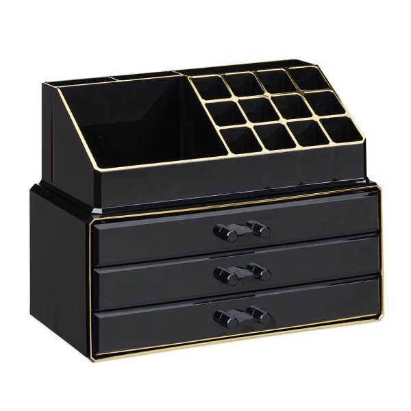 relaxdays Make-Up-Organizer schwarz/gold, 1 St.