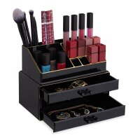 relaxdays Make-Up-Organizer schwarz/gold, 1 St.