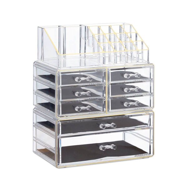 relaxdays Make-Up-Organizer transparent/gold, 1 St.