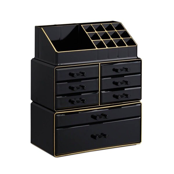 relaxdays Make-Up-Organizer schwarz/gold, 1 St.