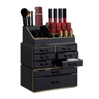 relaxdays Make-Up-Organizer schwarz/gold, 1 St.