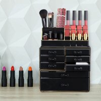 relaxdays Make-Up-Organizer schwarz/gold, 1 St.