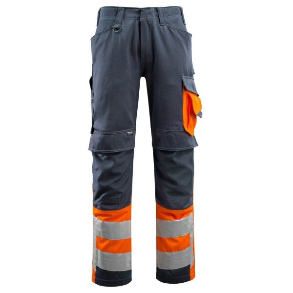 MASCOT® unisex Warnschutzhose Leeds schwarzblau, orange Größe 28
