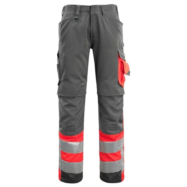 MASCOT® unisex Warnschutzhose Leeds dunkelanthrazit, rot Größe 23