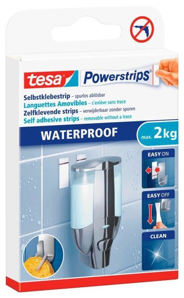 tesa Powerstrips WATERPROOF Klebestreifen für max. 2,0 kg, 2,0 x 5,0 cm, 6 St.
