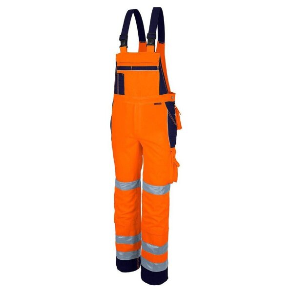 QUALITEX® unisex Warnschutz-Latzhose orange, marine Größe 28