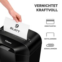Fellowes Powershred LX50 Aktenvernichter mit Partikelschnitt P-4, 4 x 37 mm, bis 9 Blatt, schwarz