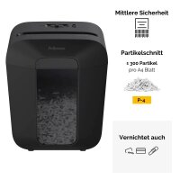 Fellowes Powershred LX50 Aktenvernichter mit Partikelschnitt P-4, 4 x 37 mm, bis 9 Blatt, schwarz