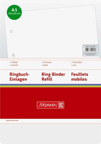 BRUNNEN Ringbucheinlagen A5 blanko, 50 Blätter