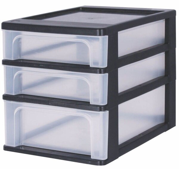 IRIS Ohyama Aufbewahrungsbox 2x 4,0 + 1x 7,0 l transparent, schwarz 26,0 x 35,5 x 29,5 cm, 1 St.