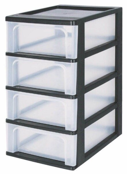 IRIS Ohyama Aufbewahrungsbox 4x 7,0 l transparent, schwarz 26,0 x 35,5 x 49,0 cm, 1 St.