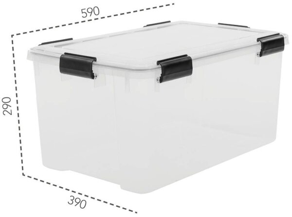IRIS Ohyama Water Proof Aufbewahrungsbox 50,0 l transparent, schwarz 39,0 x 59,0 x 29,0 cm, 1 St.