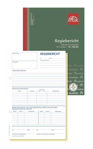 OMEGA Rapport/Regiebericht Formularbuch, 1 St.